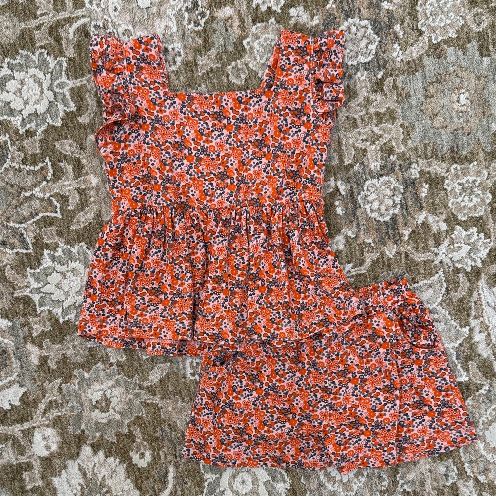 Misha And Puff Orange Floral Kids Matching Set